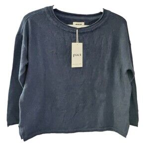 NWT Pact Women's Dk Blue Organic Cotton Henley Long Sleeve Boxy T-Shirt Small